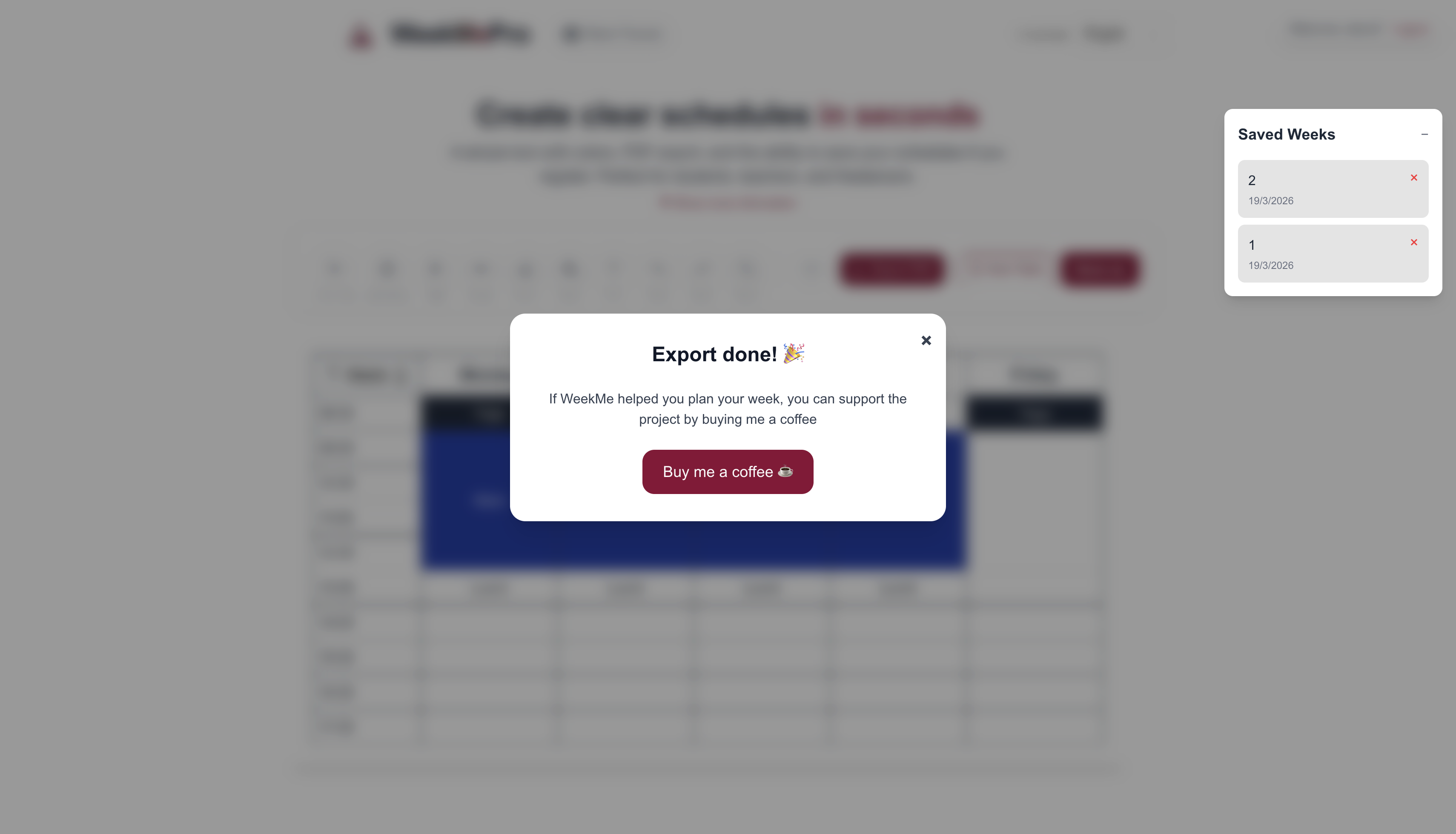 WeekMePro PDF generation and download
