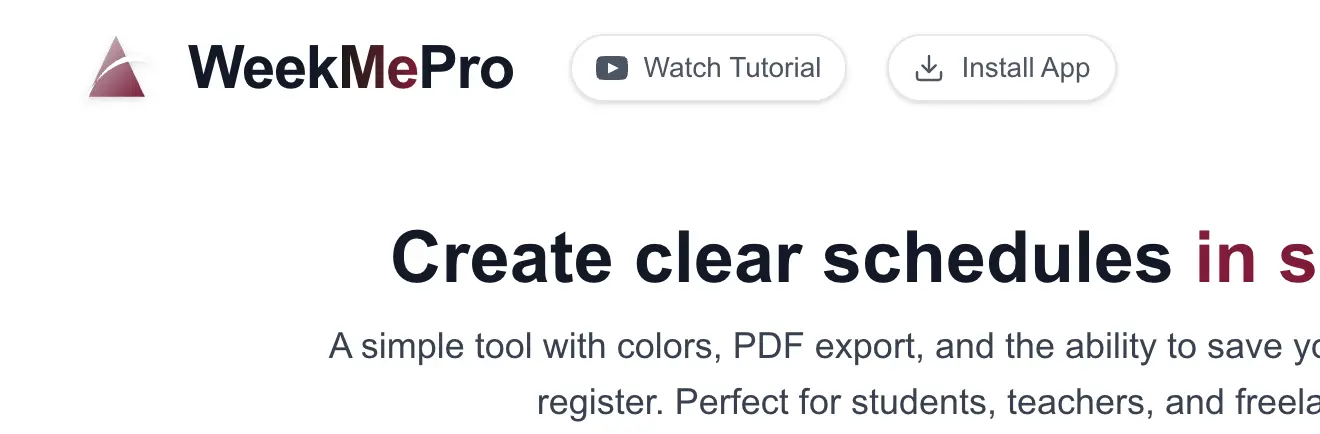 WeekMePro install button in the app top bar